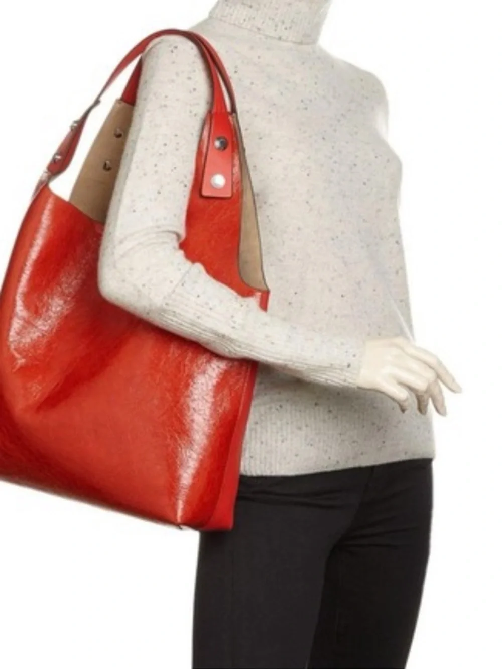 Tory Burch Rory Leather Tote Bag – Bright Coral / Orange Red